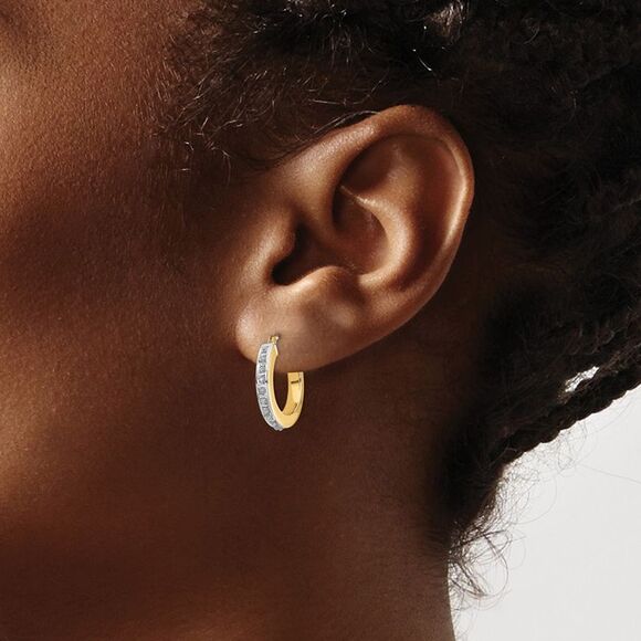 14k Yellow Gold Diamond Fascination Round Hinged Hoop Earrings
